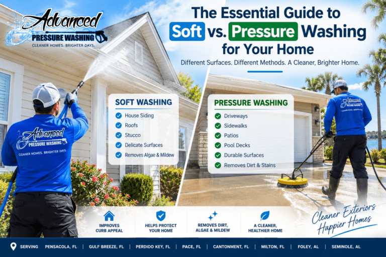 Read more about the article The Essential Guide to Soft vs. Pressure Washing for Your Home